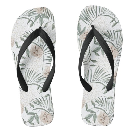 Tropische Waterverf verlaat- en blokpatroon Teenslippers (Voetbed)