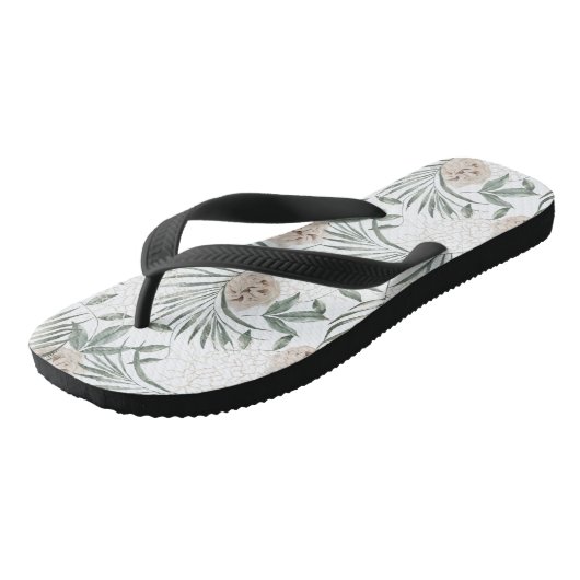 Tropische Waterverf verlaat- en blokpatroon Teenslippers (Schuin)