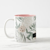 Tropische Waterverf verlaat- en blokpatroon Tweekleurige Koffiemok (Links)