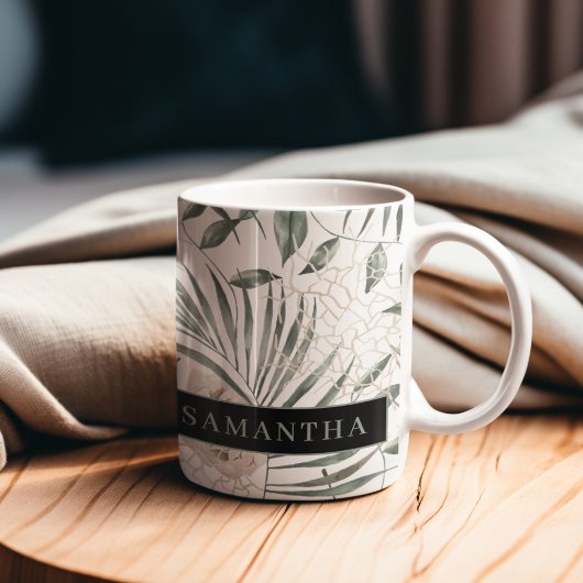 Tropische Waterverf verlaat- en blokpatroon Tweekleurige Koffiemok