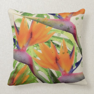 Tropische Waterverf vogel van het paradijsdeeg Kussen