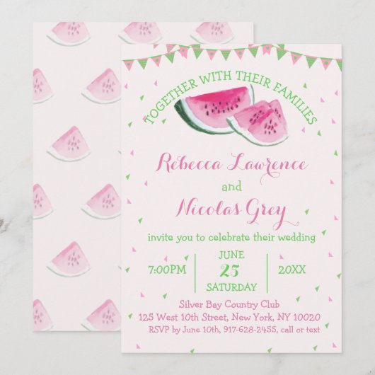 Tropische Waterverf watermeloen bruiloft roze Kaart (Voorkant / Achterkant)