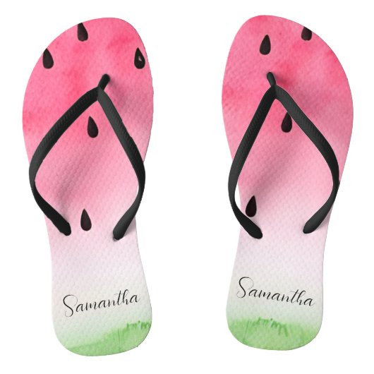 Tropische Waterverf Watermeloen Slice Gepersonalis Teenslippers (Voetbed)