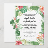 Tropische Waterverf Weddenschap Hibiscus Uitnodigi Kaart (Voorkant / Achterkant)