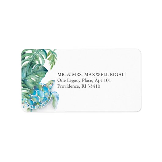 Tropische Waterverf Zee Turtle Address Label (Voorkant)
