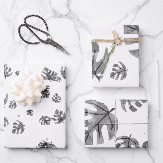 Tropische waterverf zwarte bladeren omslagpapier inpakpapier vel (Voorkant)