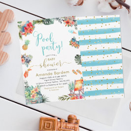 Tropische Waterverf Zwembad Zomer Baby shower Kaart
