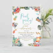 Tropische Waterverf Zwembad Zomer Baby shower Kaart (Staand voorkant)