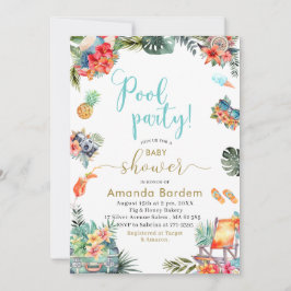Tropische Waterverf Zwembad Zomer Baby shower Kaart