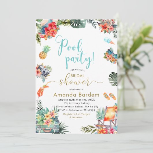 Tropische Waterverf Zwembad Zomer Vrijgezellenfees Kaart (Staand voorkant)