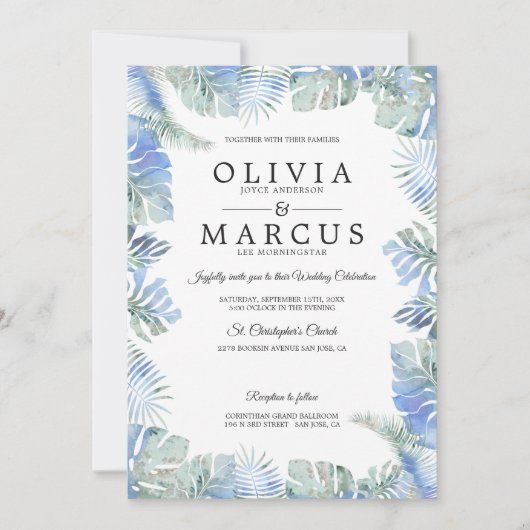 Tropische weddenschap Waterverf blauw groen Kaart (Voorkant)