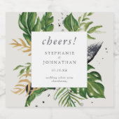 Tropische weddenschappen met groene en gouden Wate Sparkling Wijnetiket (Enkel label)