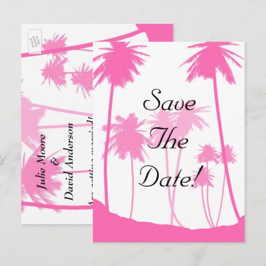 Tropische weddenschappen met warme handpalmen bewa aankondigingskaart (Voorkant / Achterkant)