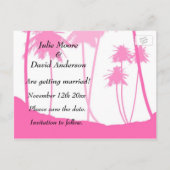 Tropische weddenschappen met warme handpalmen bewa aankondigingskaart (Achterkant)