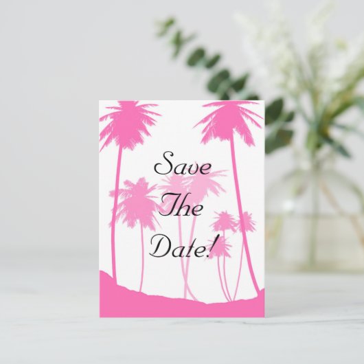 Tropische weddenschappen met warme handpalmen bewa aankondigingskaart (Staand voorkant)