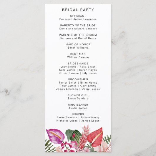 Tropische weddenschappen programmakaart (Achterkant)