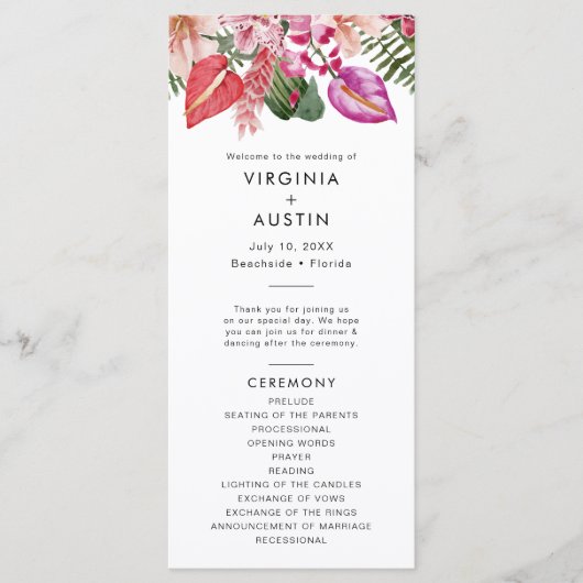 Tropische weddenschappen programmakaart (Voorkant)