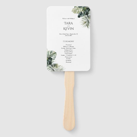 Tropische Wedding Program Fan – Botanisch Ontwerp Handwaaier (Voorkant)
