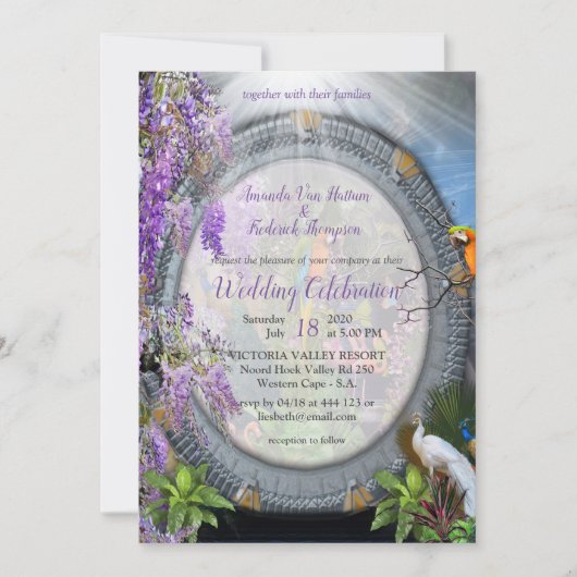 Tropische wijnstokbloemen en grote kleurige vogels kaart (Voorkant)