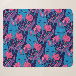 Tropische Wilde Bloemen Blauw Roze Modern Exotisch Sherpa Deken