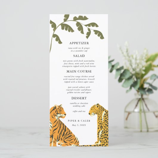 Tropische wilde katten bruiloft menu (Staand voorkant)