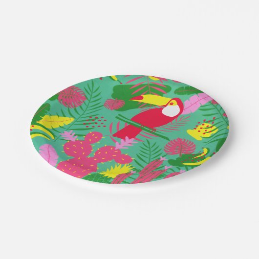 Tropische wilde Oerwoud Paradise Toucan Waterverf Papieren Bordje (Gekanteld)