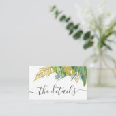 Tropische wilde palmbladeren bruiloft details informatiekaartje (Staand voorkant)