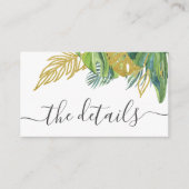 Tropische wilde palmbladeren bruiloft details informatiekaartje (Voorkant)