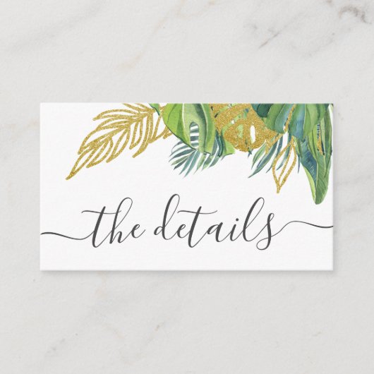 Tropische wilde palmbladeren bruiloft details informatiekaartje (Voorkant)