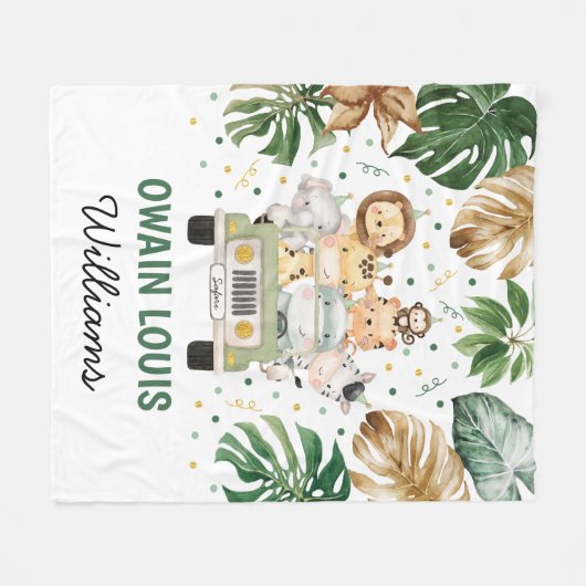 Tropische Wilde Partij Dieren Safari Jongen Kweker Fleece Deken (Voorkant (Horizontaal))