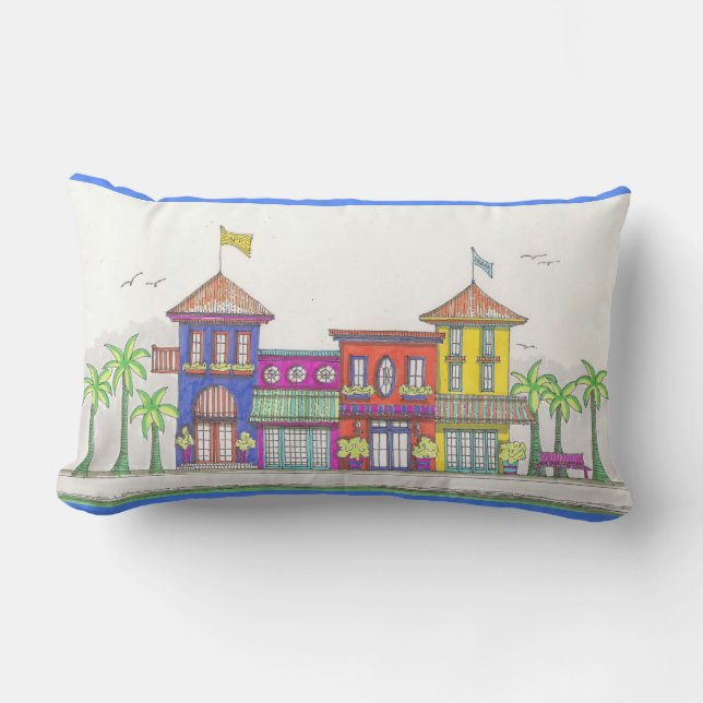Tropische winkels Blauw Lumbar Kussen (Voorkant)