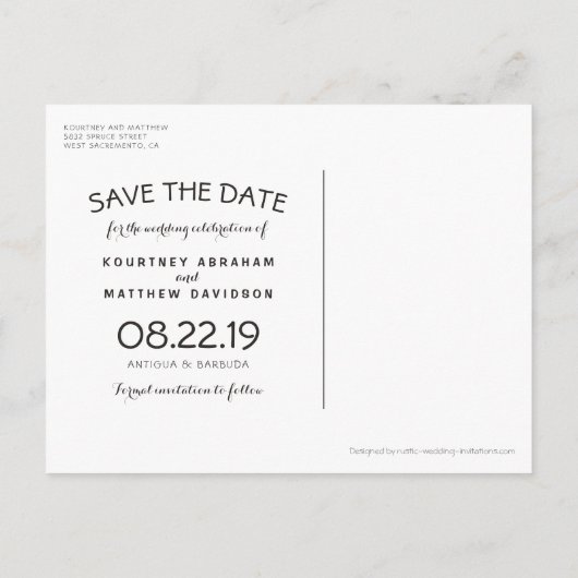 Tropische  winkelwagentje met strand opslaan Datum Aankondigingskaart (Achterkant)