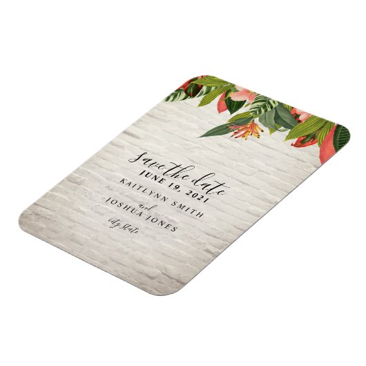 Tropische witte bakstenen bruiloft opslaan van de  magneet (Linkerzijde)