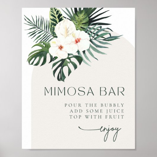 Tropische witte bloemboog Mimosa Bar teken Poster (Voorkant)