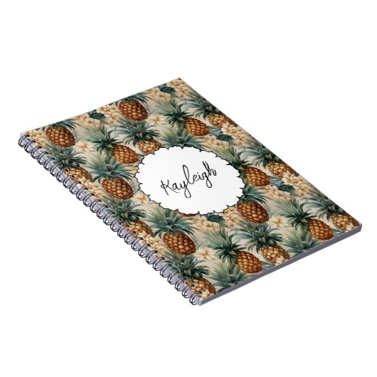 Tropische witte bloemen ananas notitieboek (Rechterzijde)