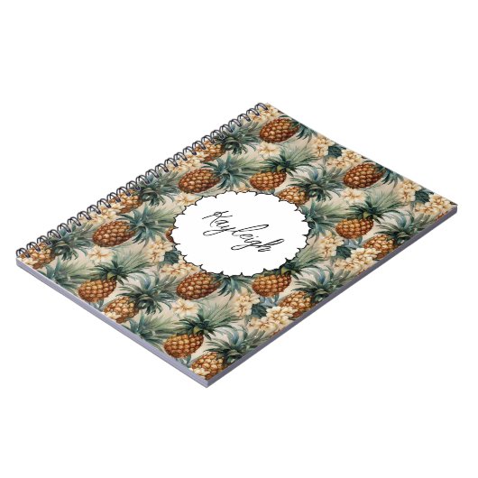 Tropische witte bloemen ananas notitieboek (Linkerzijde)