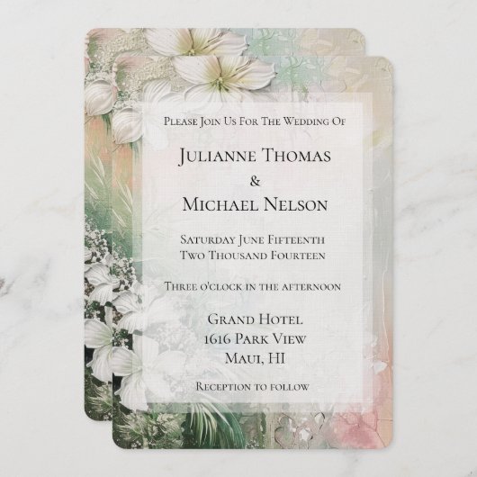 Tropische witte bloemen bruiloft kaart (Voorkant / Achterkant)