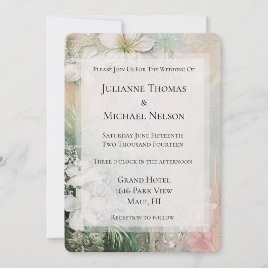 Tropische witte bloemen bruiloft kaart (Voorkant)