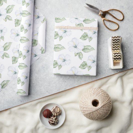 Tropische Witte Bloemen Cadeaupapier (Crafts)