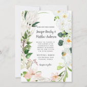 Tropische Witte Blush Orchideeën Magnolias Bruilof Kaart (Voorkant)