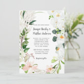 Tropische Witte Blush Orchideeën Magnolias Bruilof Kaart (Staand voorkant)