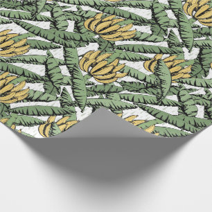 Tropische witte en gele banaan en bladeren cadeaupapier