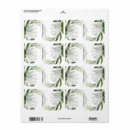 Tropische witte en groene flacondopperlabels etiket (Full Sheet)