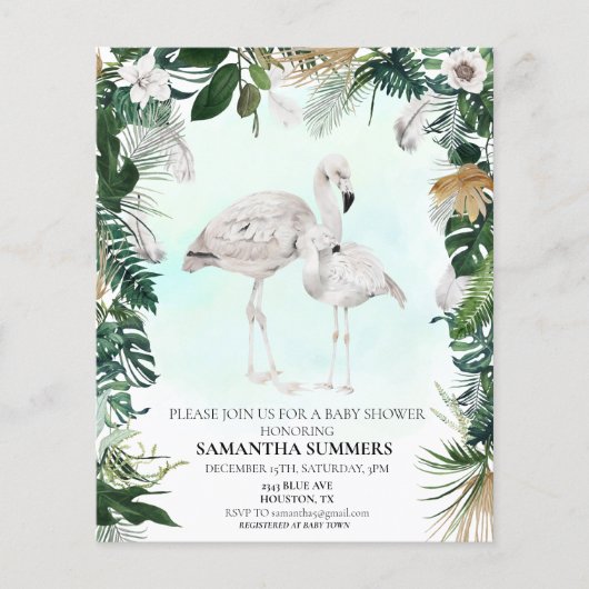 Tropische Witte Flamingo Baby Shower Boho (Voorkant)