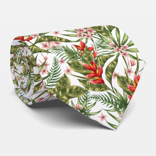 Tropische witte flora stropdas (Opgerold)