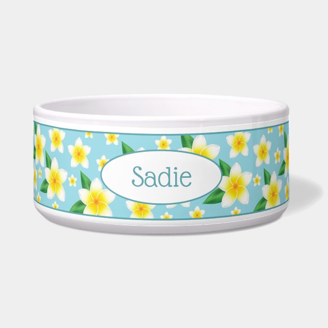 Tropische witte Frangipani-bloemen en aangepaste n Voerbakje (Voorkant)