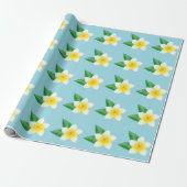Tropische witte frangipani Plumeria bloem op blauw Cadeaupapier (Uitgerold)
