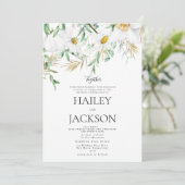 Tropische witte gouden muntblaadjes bloemige bruil kaart (Staand voorkant)