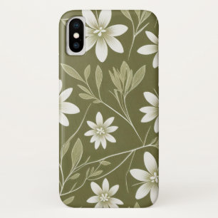Tropische witte madeliefjes op Olijfgroen Elegant Case-Mate iPhone Case
