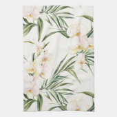 Tropische witte orchidee bloemen bruidsshower theedoek (Verticaal)